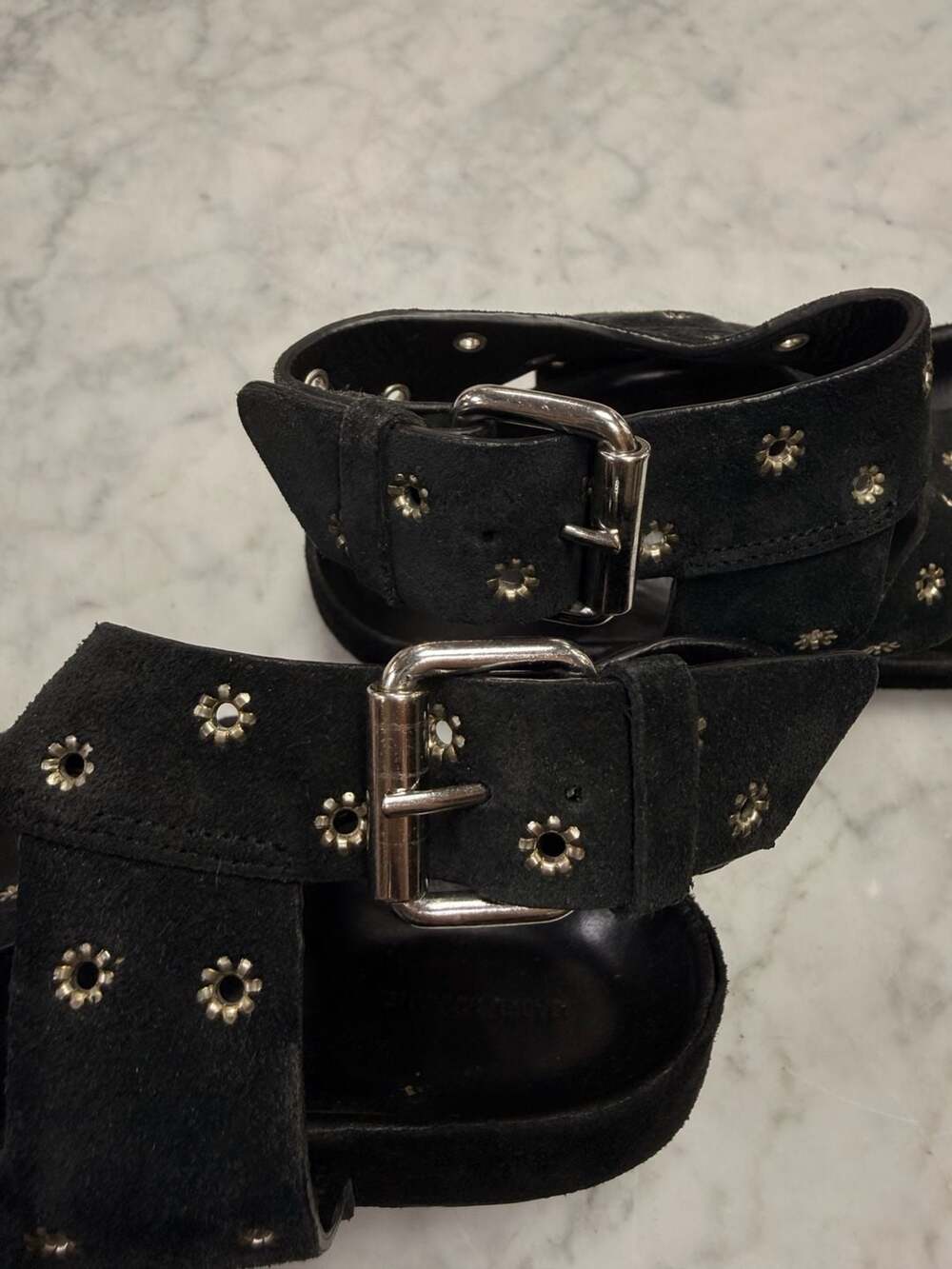 Isabel Marant Black Suede Elwina Eyelet Studded Ankle Strap Sandals - Picture 5 of 8